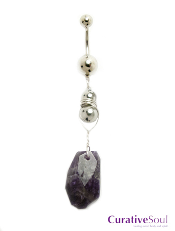 Amethyst Crystal Belly Button Ring - Click Image to Close