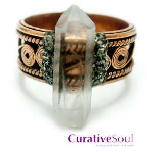 Curative Copper Quartz and Pyrite Ring 3 - Size 8 - Click Image to Close