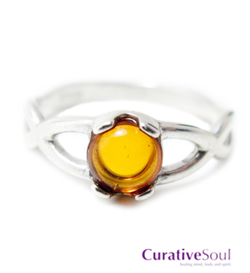 Amber Cabochon Sterling Silver Ring - Click Image to Close