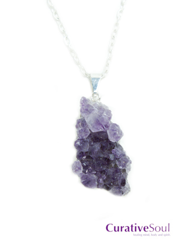 Amethyst Freeform Cluster Necklace in Silver - Click Image to Close