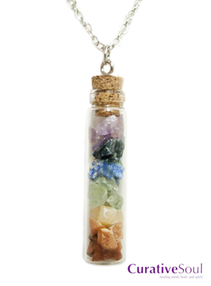 Chakra Stones in Corked Vial Necklace - Click Image to Close