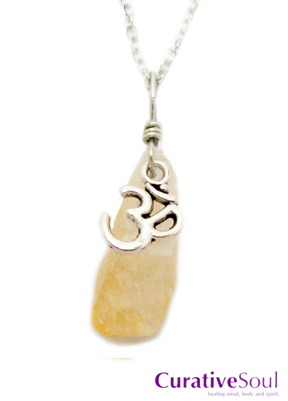 Citrine Crystal Om Charm Necklace - Click Image to Close