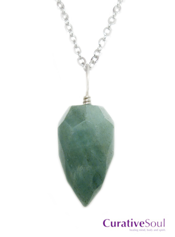 Green Aventurine Faceted Drop Necklace - Click Image to Close