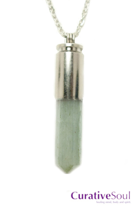 Green Aventurine Bullet Necklace - Silver - Click Image to Close