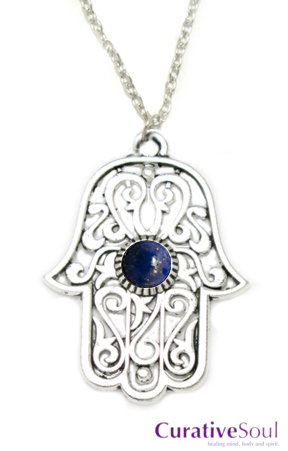 Lapis Lazuli Hamsa Necklace - Click Image to Close