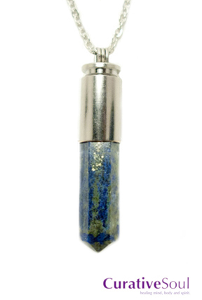 Lapis Lazuli Bullet Necklace - Silver - Click Image to Close