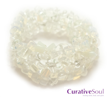 Opalite Stone Chip Cuff Stretch Bracelet