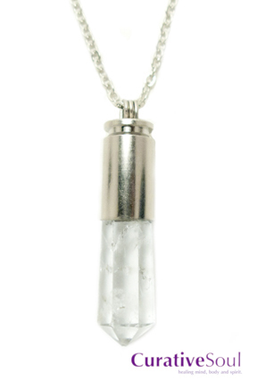 Quartz Crystal Bullet Necklace - Silver - Click Image to Close