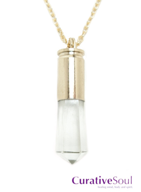 Quartz Crystal Bullet Necklace - Gold - Click Image to Close
