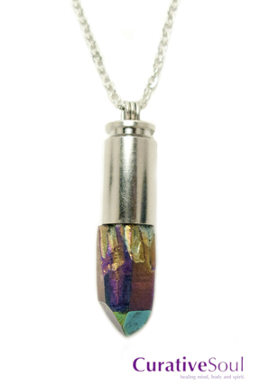 Rainbow Titanium Quartz Silver Bullet Necklace - Click Image to Close