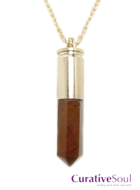 Red Jasper Bullet Necklace - Gold - Click Image to Close