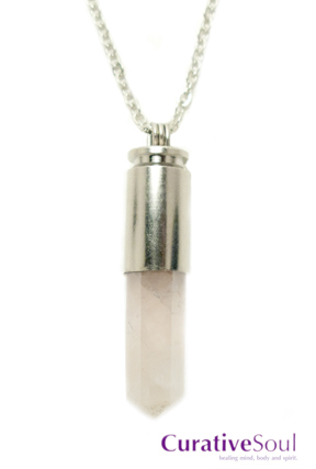 Rose Quartz Bullet Necklace - Silver - Click Image to Close