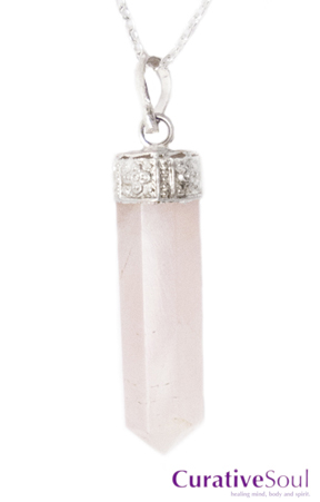 Rose Quartz Crystal Point Necklace - Click Image to Close