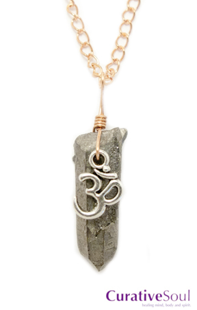Silver Titanium Quartz Om Charm Necklace - Copper - Click Image to Close