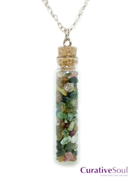 Multicolored Tourmaline in Corked Bottle Necklace