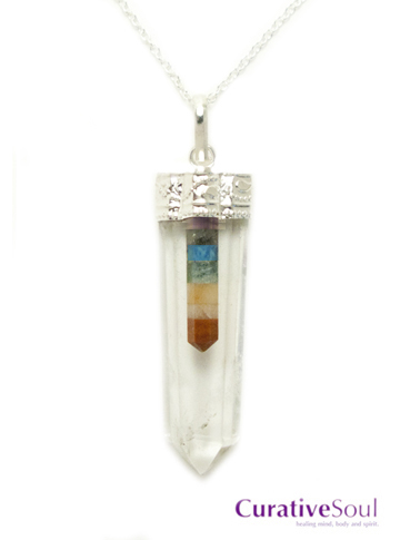 Chakra Healing Necklace - 7 Chakra Stones on Quartz Crystal Necklace