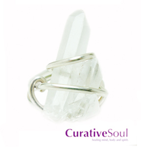 Quartz Crystal Triplet Sterling Silver Wirewrap Ring - Size 8