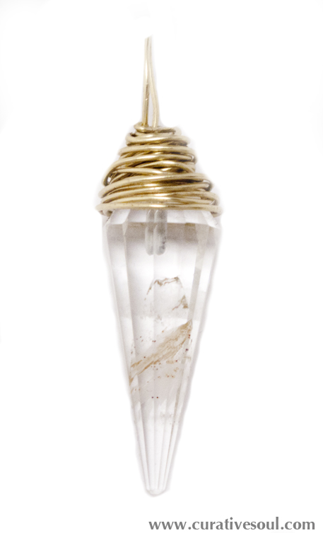Quartz Crystal Pendulum Necklace - Gold - Click Image to Close