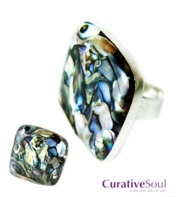 Abalone Shell Mosaic Ring in Sterling Silver - Click Image to Close