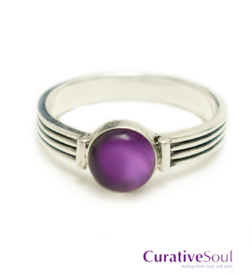Amethyst Round Cabochon Antiqued Sterling Silver Ring