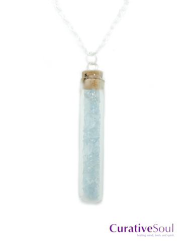 Aquamarine Corked Vial Necklace - Click Image to Close