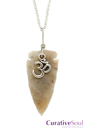 Agate Arrowhead Om Charm Necklace - Click Image to Close