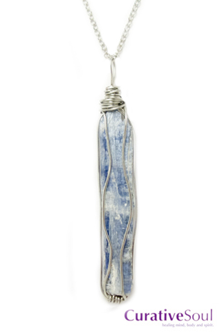 Blue Kyanite Wirewrap Necklace - Click Image to Close