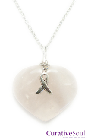 Breast Cancer Awareness Rose Quartz Heart Necklace