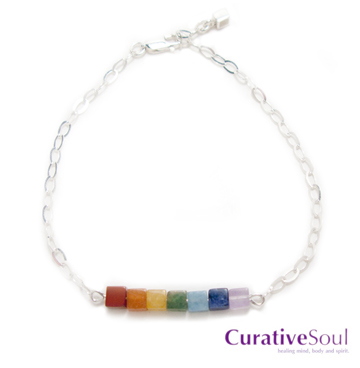 Chakra Stone Cubes Sterling Silver Bracelet - Click Image to Close