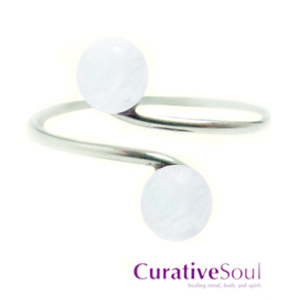Dual Moonstone Cabochon Sterling Silver Ring - Adjustable