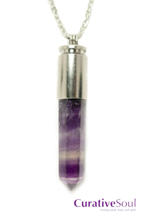 Purple Banded Fluorite Bullet Necklace - Silver - Click Image to Close