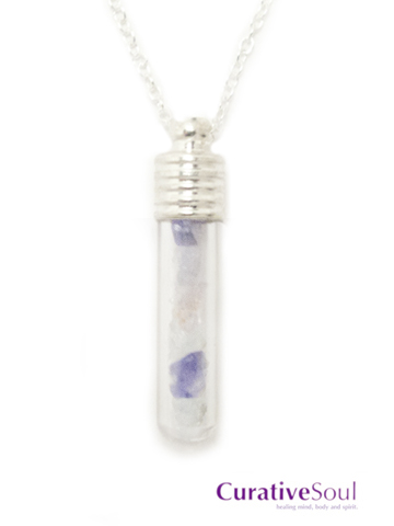 Fluorite Crystal Vial Bottle Necklace - Silver