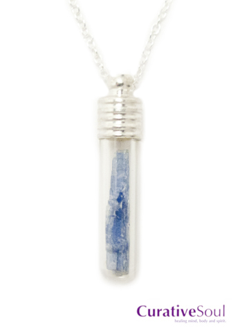 Kyanite Crystal Vial Bottle Necklace - Silver