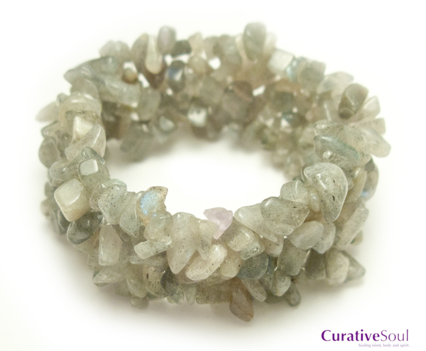 Labradorite Stone Chip Cuff Stretch Bracelet