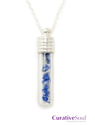 Lapis Lazuli Vial Bottle Necklace - Silver