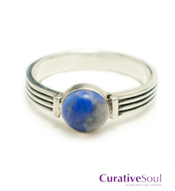 Lapis Lazuli Round Cabochon Antiqued Sterling Silver Ring