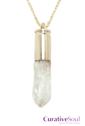 Quartz Raw Crystal Bullet Necklace - Gold - Click Image to Close
