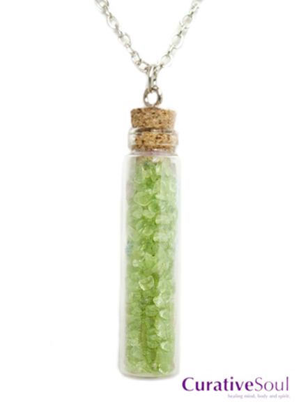 Peridot Crystals in Corked Bottle Necklace