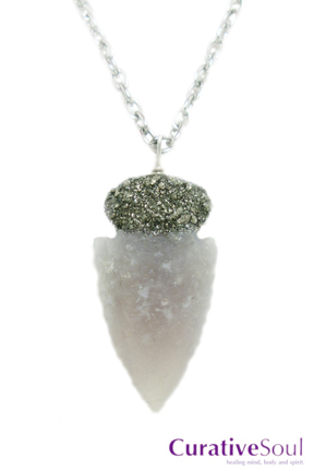 Pyrite on Agate Arrowhead Necklace - Click Image to Close