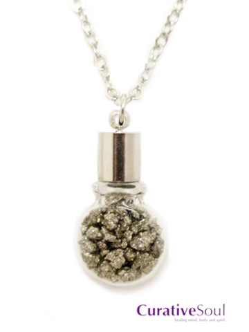 Pyrite Crystal Vase Bottle Necklace - Silver