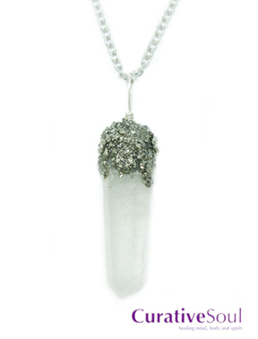 Pyrite on Quartz Crystal Necklace - Click Image to Close