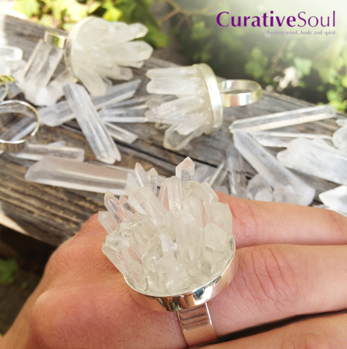 Natural, quality quartz crystal points in sterling silver ring by CurativeSoul.