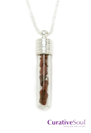 Red Jasper Stone Vial Bottle Necklace - Silver - Click Image to Close