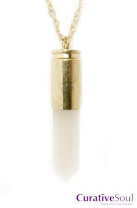 Rose Quartz Bullet Necklace - Gold