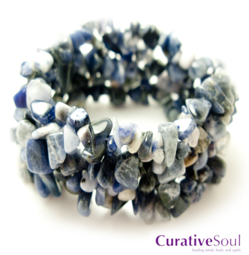 Sodalite Stone Chip Cuff Stretch Bracelet - Click Image to Close