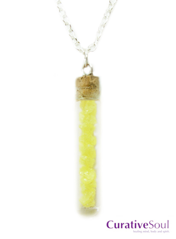 Sulfur Crystals in Corked Vial Necklace - Click Image to Close